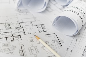 white pencil on architectural for construction drawings